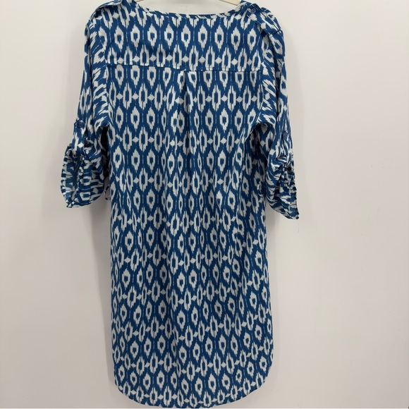 Anthropologie Maeve Mini Shirt Dress Button Down Tunic Ikat Pattern Blue White - Picture 4 of 4